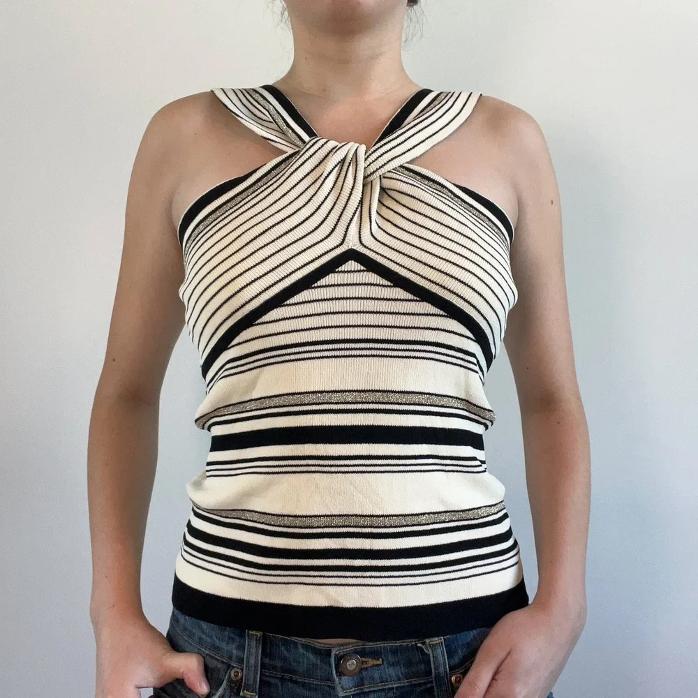 Anne Klein 90s Striped Knit Halter Tank Top
